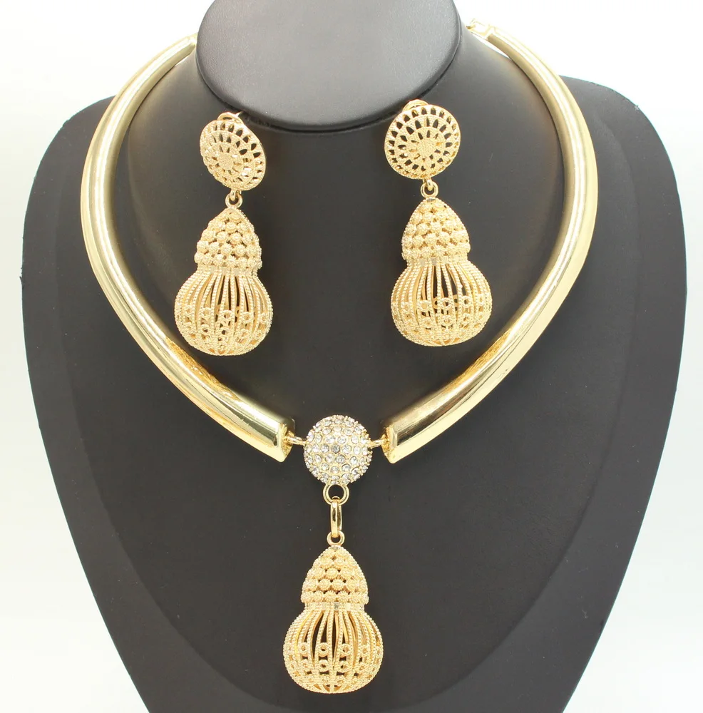 

Dubai Gold Jewelry Sets for Women Italian Ladies Necklace Earrings Set Bijoux Femme Indian Jewellery Luxury Free Shipping