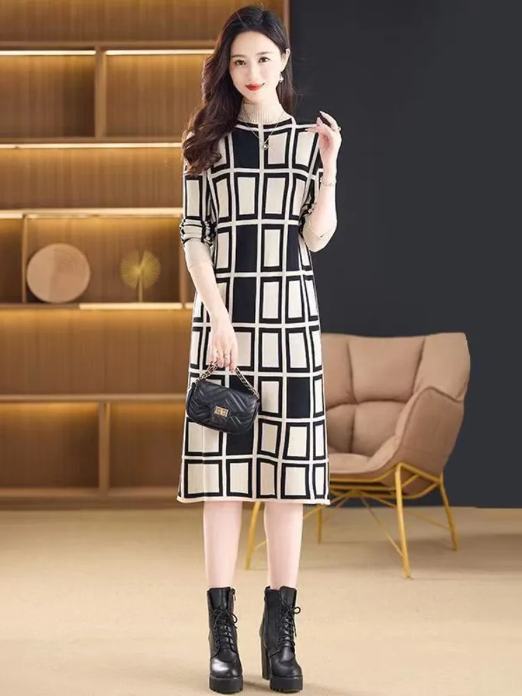 Maxmurny Affordable Luxury Fashion Fall and Winter New Arrival Knitting Dress Women's Half Turtleneck Loose Underdress