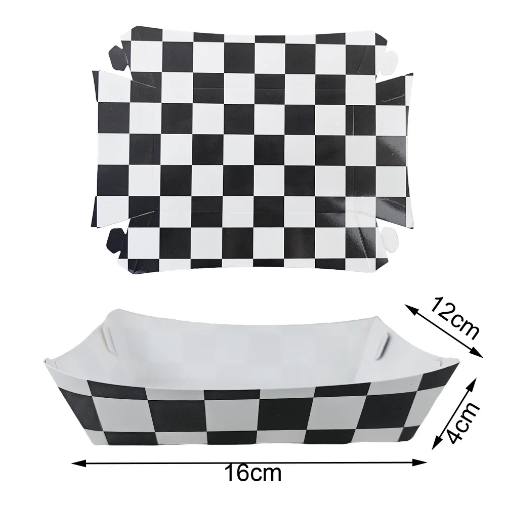 

Черно-белые клетчатые бумажные лотки для еды (6/12/24 шт.)