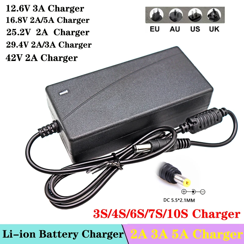 

100-240V AC to DC Power Adapter Supply Charger adapter 12V 12.6V 16.8V 25.2V 29.4V 42V 2A 3A 5A DC5.5mm x 2.1mm EU US UK AU Plug