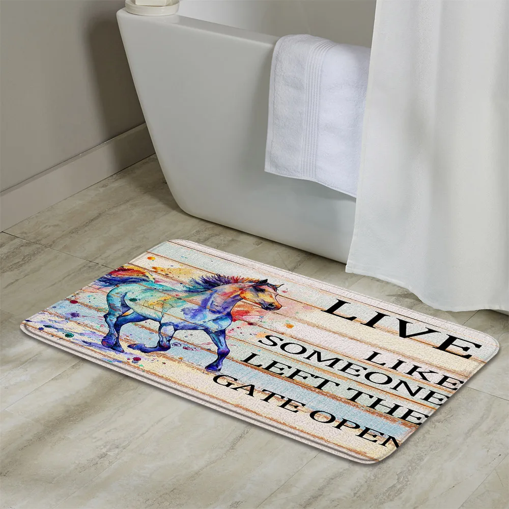 

Paint horse inspirational quotes Bath Mat Wood Grain Background Bathroom Mat Non Slip Door Mat Toilet Accessories Carpet Rugs
