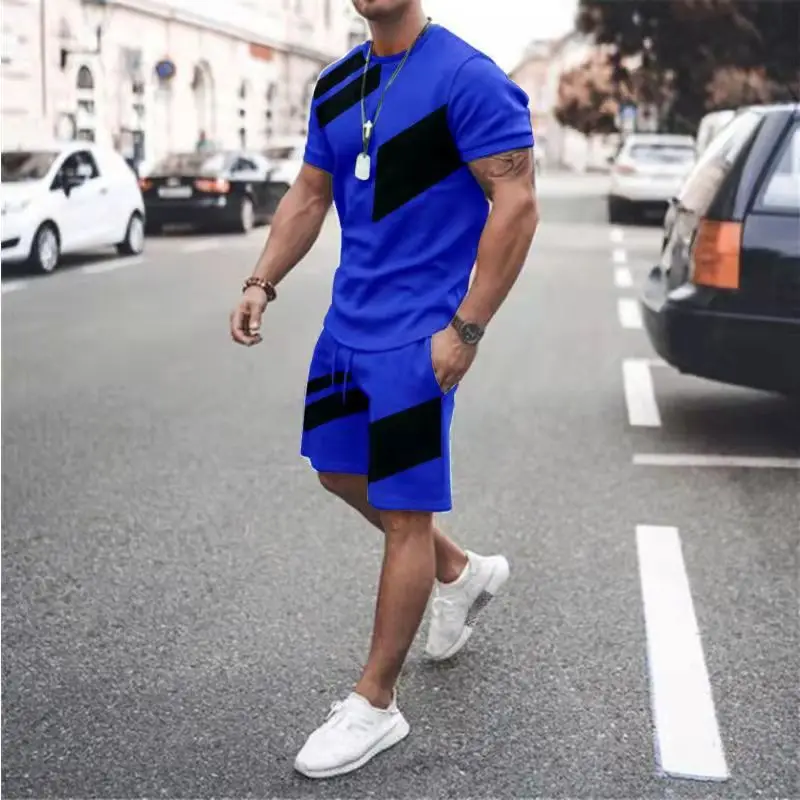 

Fashion Suit T Shirt for Men 3D Printed Stitching Tracksuit 2 Piece Set Oversized Shirt and Pants O-Neck Casual Male Clothing