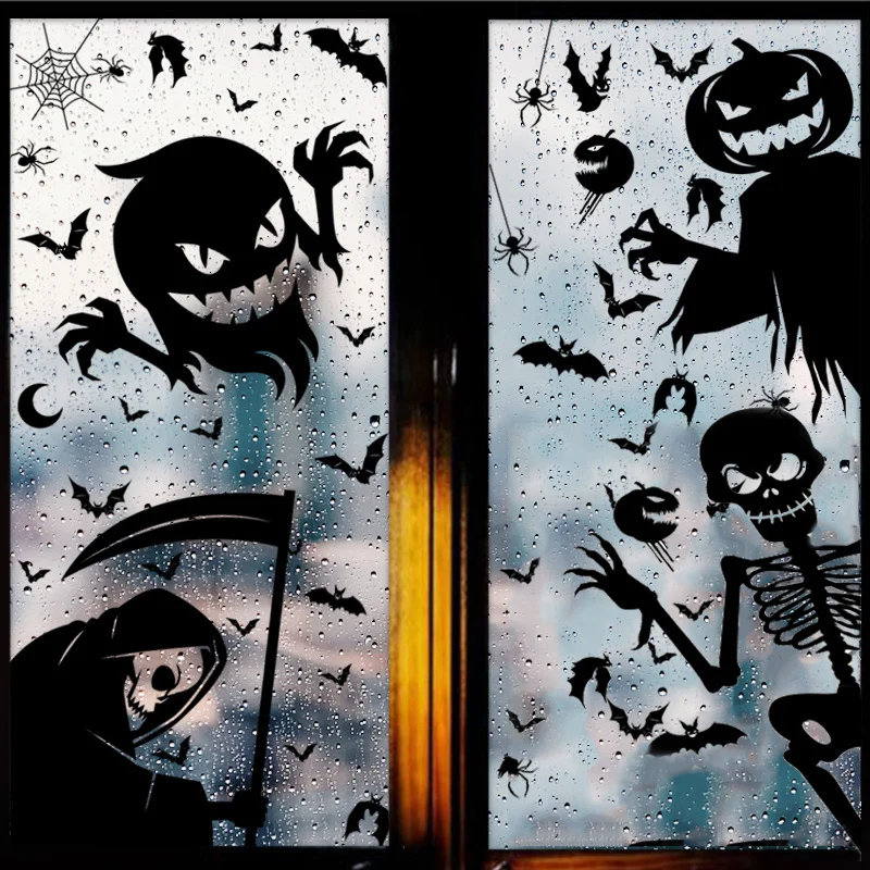 

Skeleton Halloween window stickers Horror Grim Reaper Bat Pumpkin Ghost wall sticker Halloween Party Decorations for home Decals