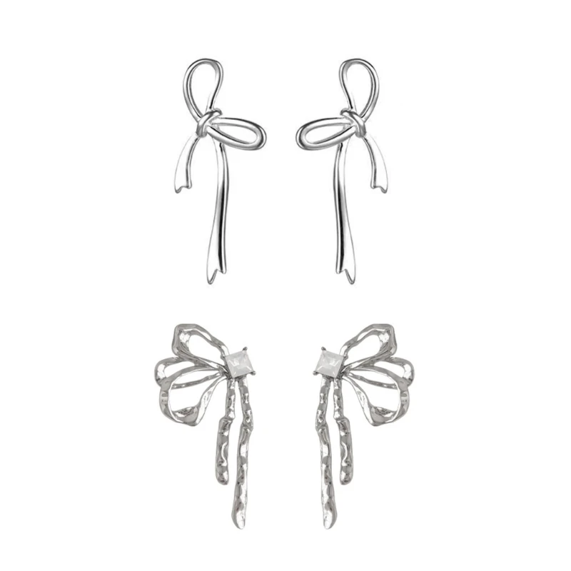 

Fashion Silver Color Bowknot Drop Earrings for Women Korean Irregular Ear Studs Dropship