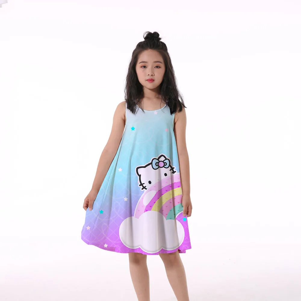 

Kitty Cat Girl Dress 3D Printing Fashion Pattern Baby Clothes 2022 New Cartoon Anime Casual Children's Sleeveless Dresses