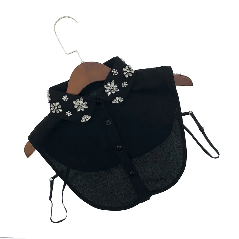 Womens Shirt Detachable Collars Vintage Girls Blouse Tops Fake Collar Handmade Beading Lapel Half-Shirt Necklace False |