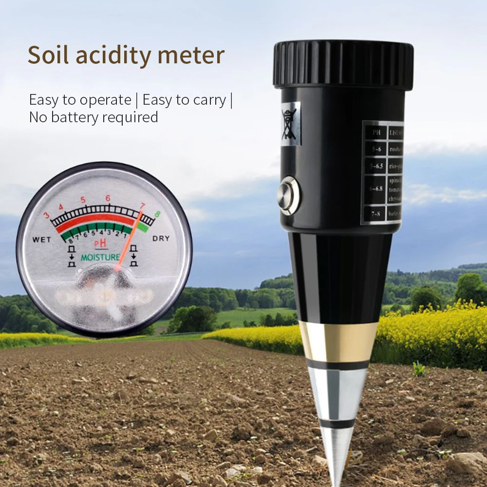

Ручной измеритель влажности почвы, измеритель кислотности и влажности, металлический датчик, датчик 3 ~ 8PH, без батареи, гигрометр для Посадки Садовых Инструментов