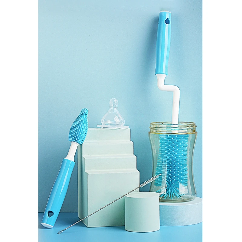 

Silicone Bottle Brush 360 Degree Rotation Baby Pacifier Cup Nipple Cleaning Brushes Set Handheld Soft for Head Grad