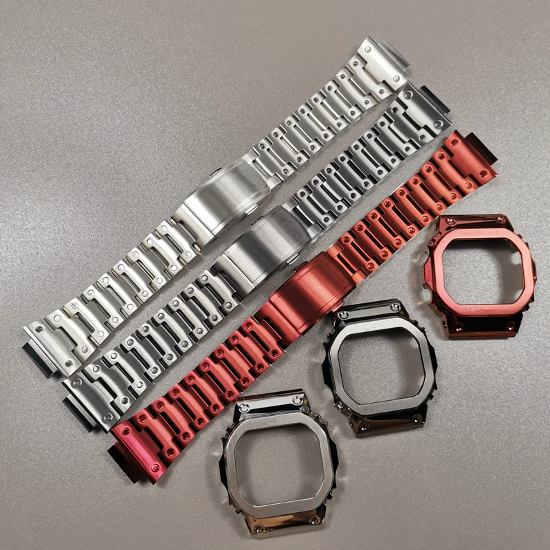 DW5600 Watchband and Bezel Metal Set For GWM5610 GW5000 Stainless Steel Watchband Case DW5600 GW-M5610 GW5000 Series With Tools