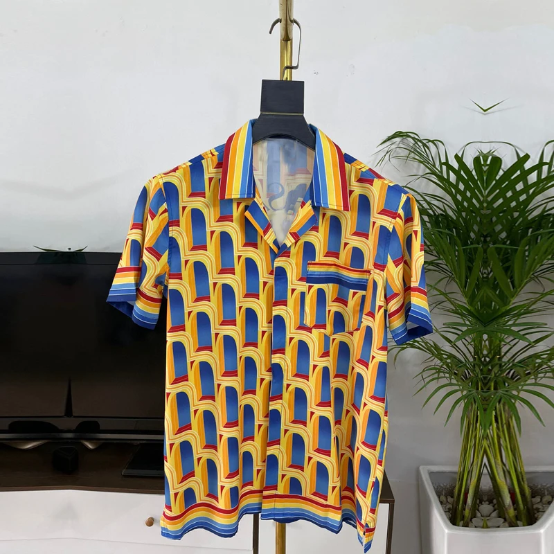 

Рубашка и Блузка мужская с принтом, модная повседневная с короткими рукавами, в японском стиле