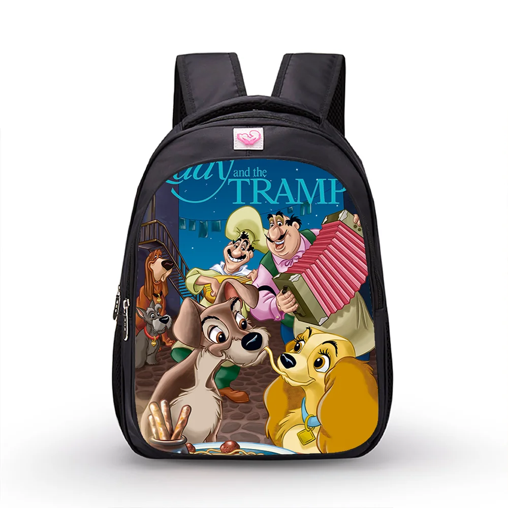 14 inch Disney Lady and the Tramp 3D Children Backpack Primary School Bags Boy Girl Kindergarten Schoolbag Kids Cartoon Mochila
