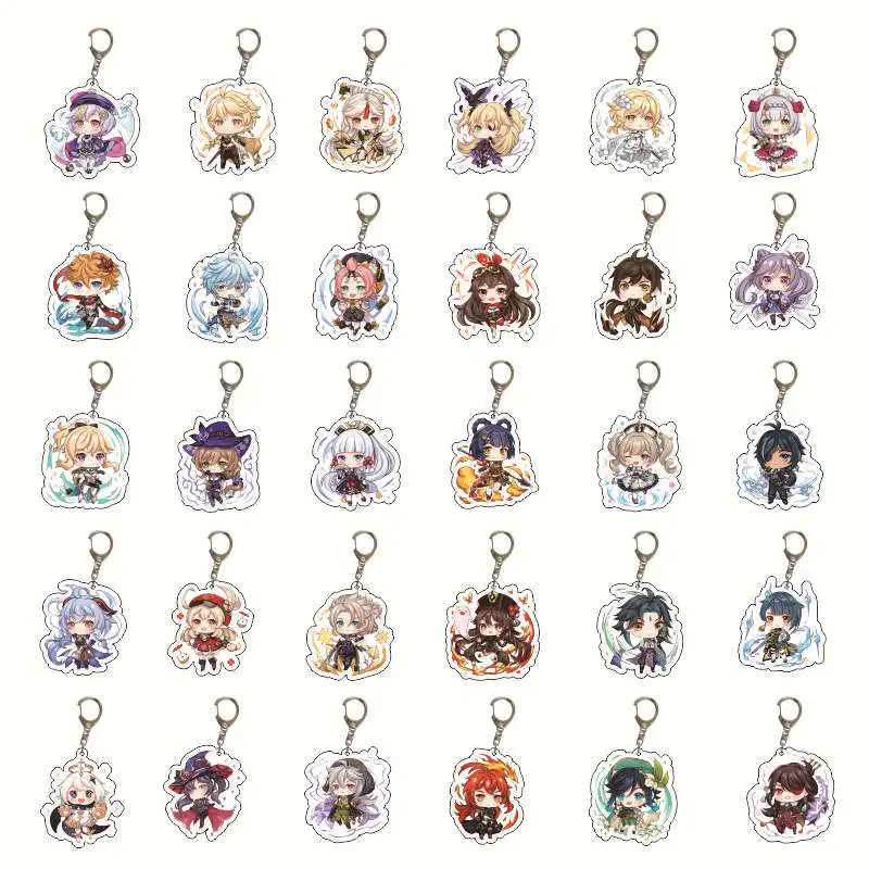 

Popular Anime Genshin Impact Keychain Acrylic Q Version Figure Kamisato Ayaka Xiao Hutao Keyrings Kawaii Bags Key Chains Props