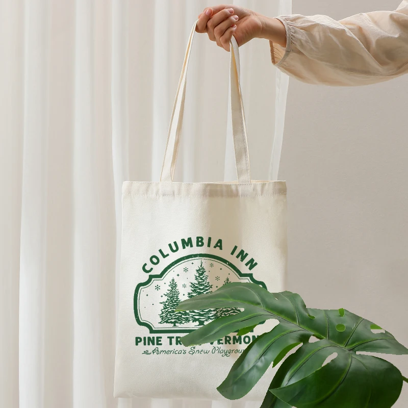 Columbia Inn Pine Tree Vermont Рождественский узор Сумки-тоут Холщовая сумка на плечо Дорожная