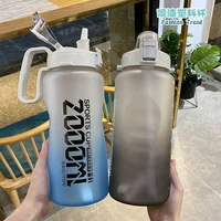 large capacity portable water bottle with scale adult sports straw cup men and women outdoor cup oversized fitness kettle