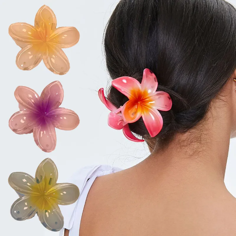 

2022 New Summer Gradient Flower Acrylic Hair Clip For Women Sweet Ponytail Hair Claw Shark Hairpin Barrettes Hair Accessories