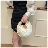 fashionable new round woven bag shell round bucket bag large capacity portable straw woven bag simple holiday beach bag