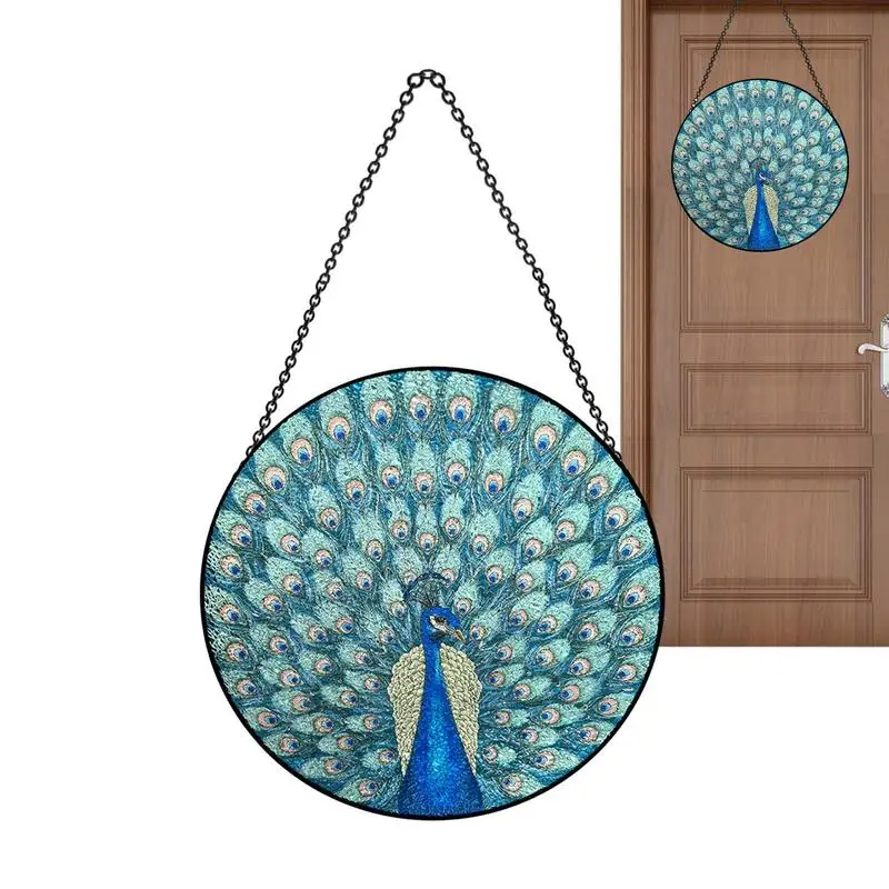 

Window Stained Glass Pendant Lucky Suncatchers For Wall Peafowl Glass Panels Creative Gifts For Christmas Tree Garden Terrace