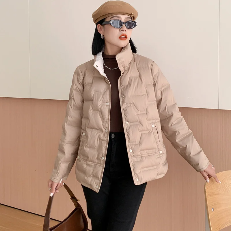 

Новинка 2023, модное легкое пуховое пальто, женское короткое и облегающее легкое пальто на белом утином пуху, теплая зимняя одежда