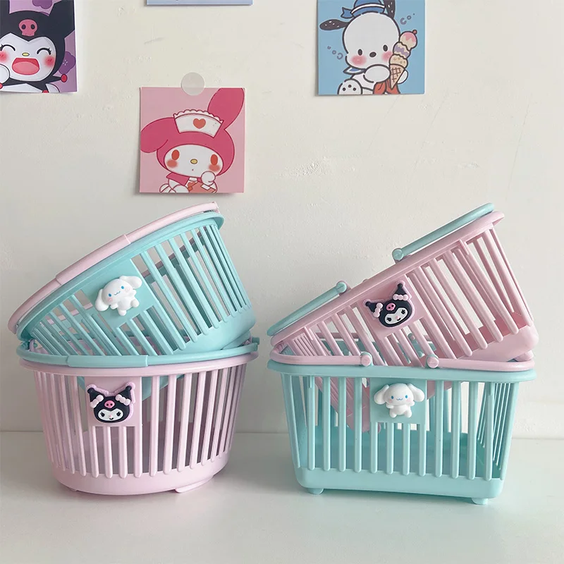 

New Kawaii Sanrio Kuromi Cinnamoroll Cartoon Image Hand Basket Lovely Girl Heart Exquisite Wash Bath Storage Basket Small Gifts