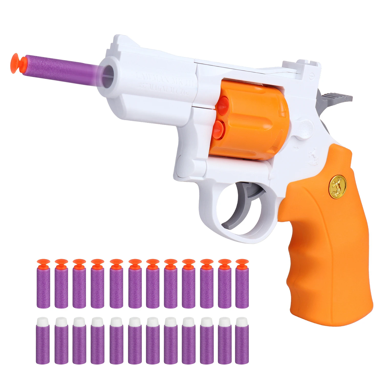 

ferventoys Soft Bullet Toy Guns Cool Toy Revolver Safe Foam Bullets Darts Blaster with Two Types of Darts 24 Pcs,Orange