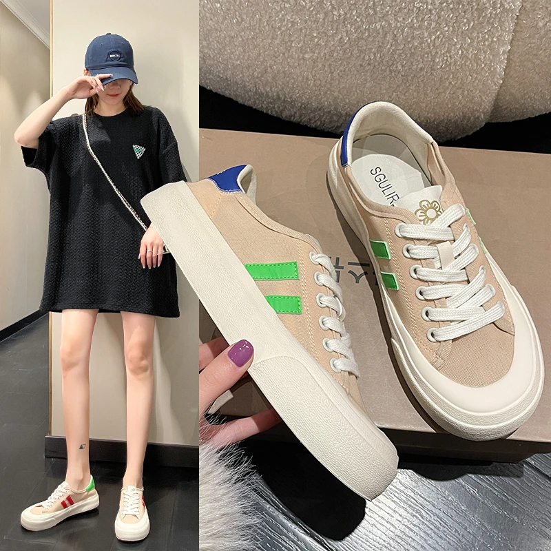 

New Ladies Vulcanized Shoes Breathable Shoes Ladies Casual Loafers Spring and Autumn Thick Sole Lightweight Canvas Sneakers