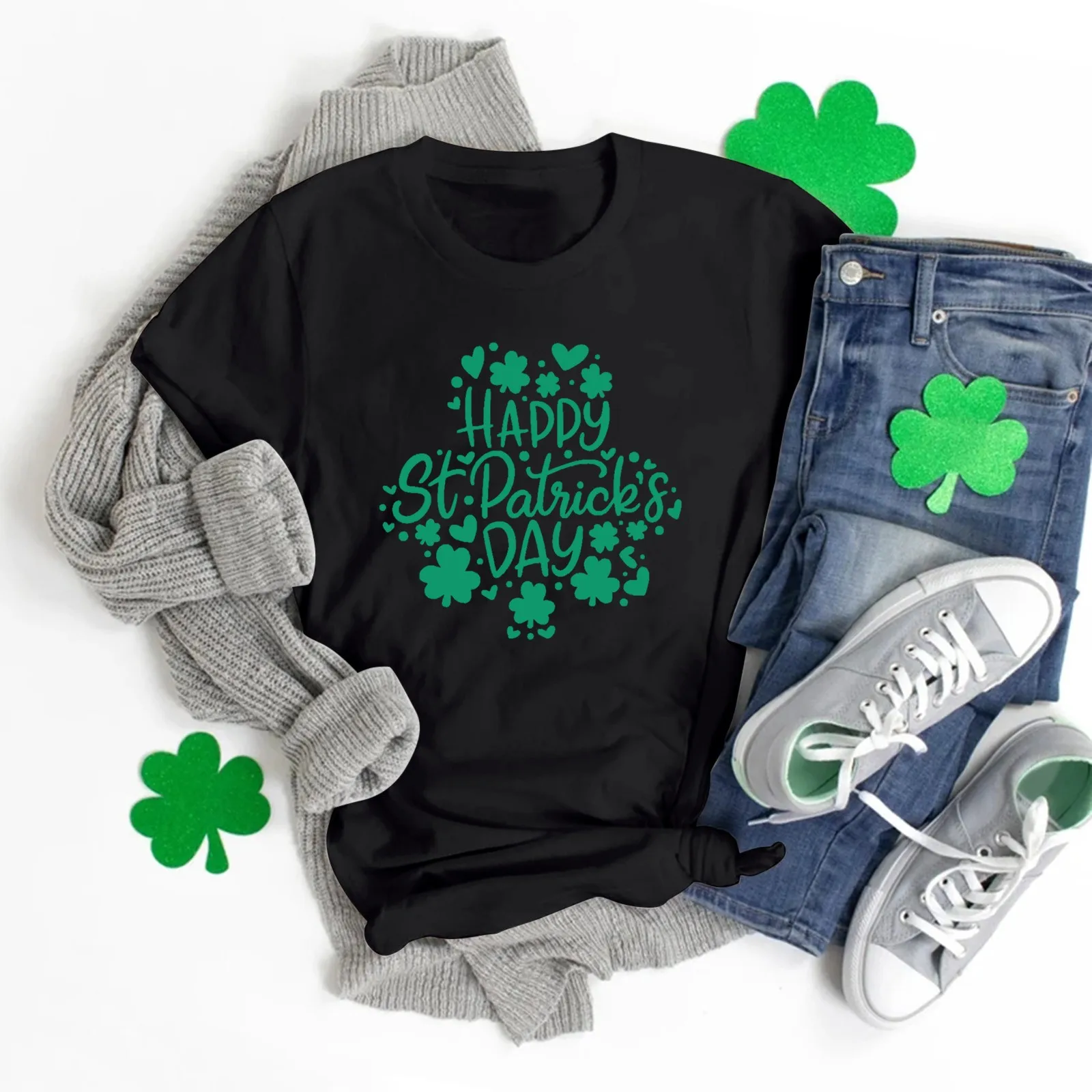 

Womens St Patricks Day Printed Short Sleeve O Neck T Shirt Top Neck Shirt