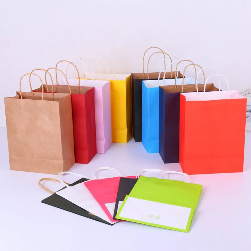 10Pcs/lot Small Environment Friendly Gift Paper Bag Multifunction Kraft Paper Bags with Handle Recyclable Paper Package Bags