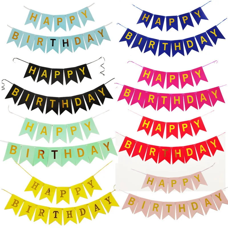 

Happy birthday banner pink foil letters fishtail bunting accessories pull flower party pull banner party decoration supplies