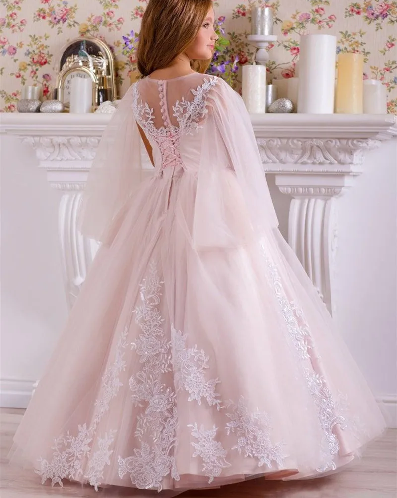 

Элегантное Тюлевое кружевное платье принцессы с принтом шаль Цветочные платья для девочек свадебное Красивое бальное платье для первого причастия подарок для детей
