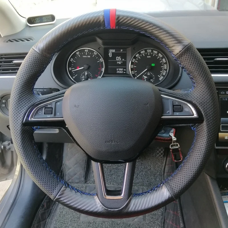 

Плетеный чехол на руль автомобиля, ручное шитье из натуральной кожи для Skoda Octavia A7 MK3 5E RS VRS Superb B8 Scala Karoq Kodiaq
