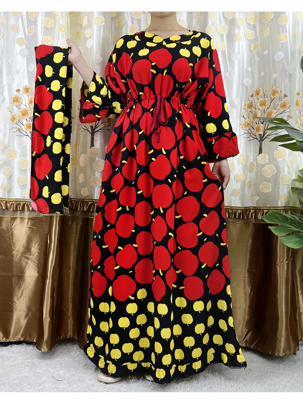 New Style Flower Sleeve 2 Pieces African Dashiki Floral Print Waist Belt Cotton Caftan Lady Summer Maxi Casual Dresses Vestidos