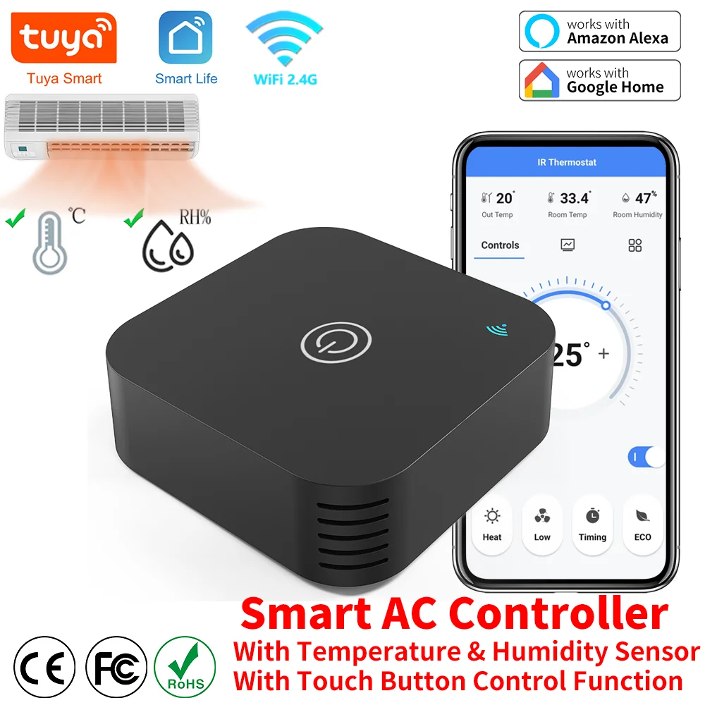 

Tuya Smart Air Conditiong Thremostat Built-in Temperature Humidity Sensor For IR Remote AC Work with Alexa Google