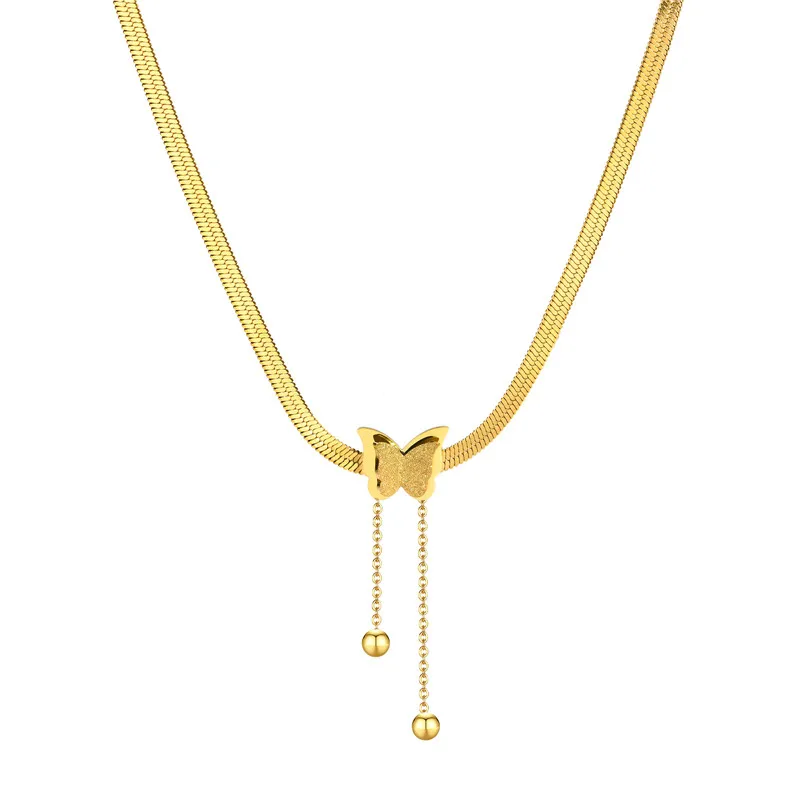 

ZORCVENS Gold Color Stainless Steel Butterfly Necklace Snake Chain Women Gift Jewelry Various Length Choker Clavicle Necklace