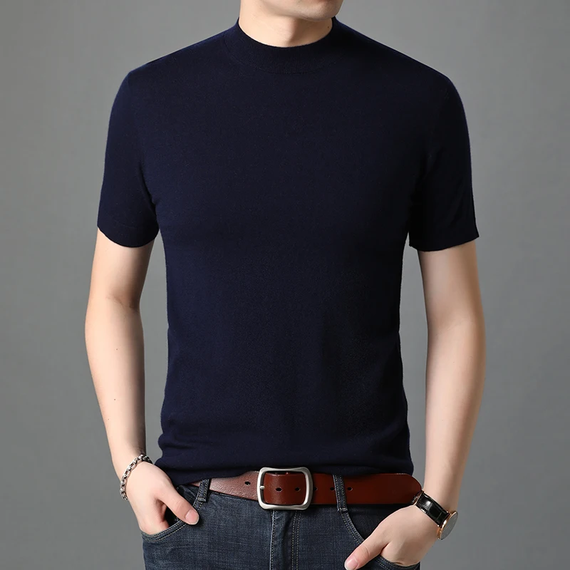Мужские футболки из 100% натуральной овечьей шерсти кашемировый джемпер с