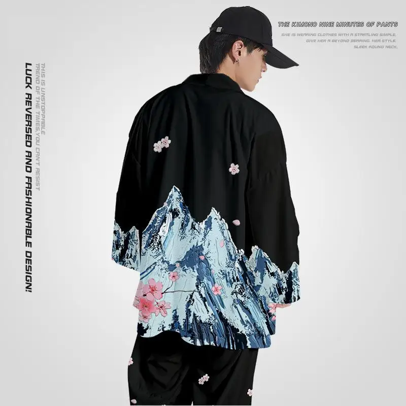 Couple Cherry Blossom 2PCS Robe Sets Rayon Cardigan Pajamas Pant Sleepwear Suit 3/4 Sleeve Kimono Robe Casual Home Wear Oversize