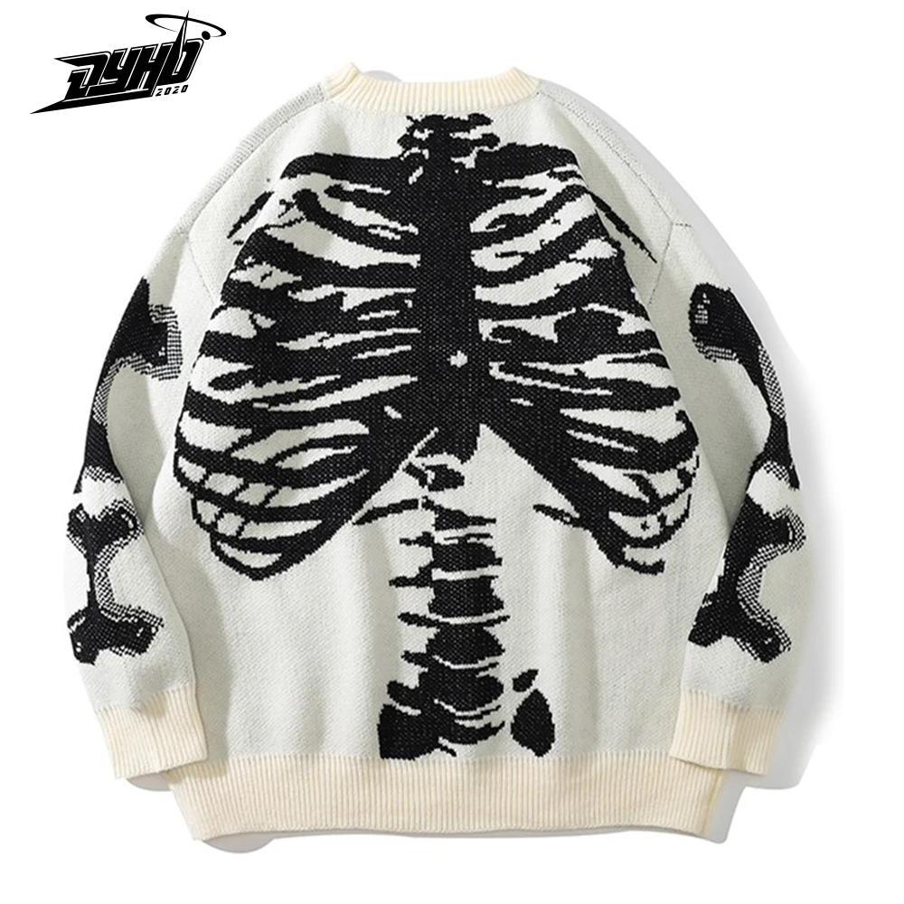 Свитер трикотажный унисекс в стиле ретро с принтом черепа осень свитер Харадзюку