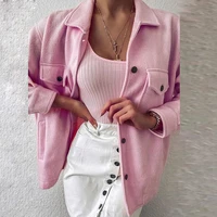 casual women jacket 2022 single breasted turn down collar wool coat long sleeve button pocket outwear female solid loose jackets