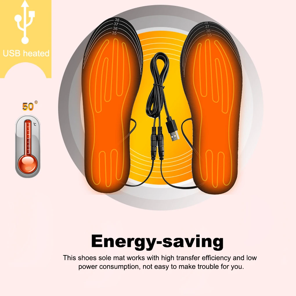 

1 Pairs USB Heated Insoles Feet Winter Warming Pad Heating Thermal Trimmable Detachable Reusable Replaceable Sole Warmer