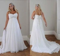 chiffon plus size weddding dress 2022 bohemian sexy spaghetti straps beaded floor length country boho wedding dress corset bride