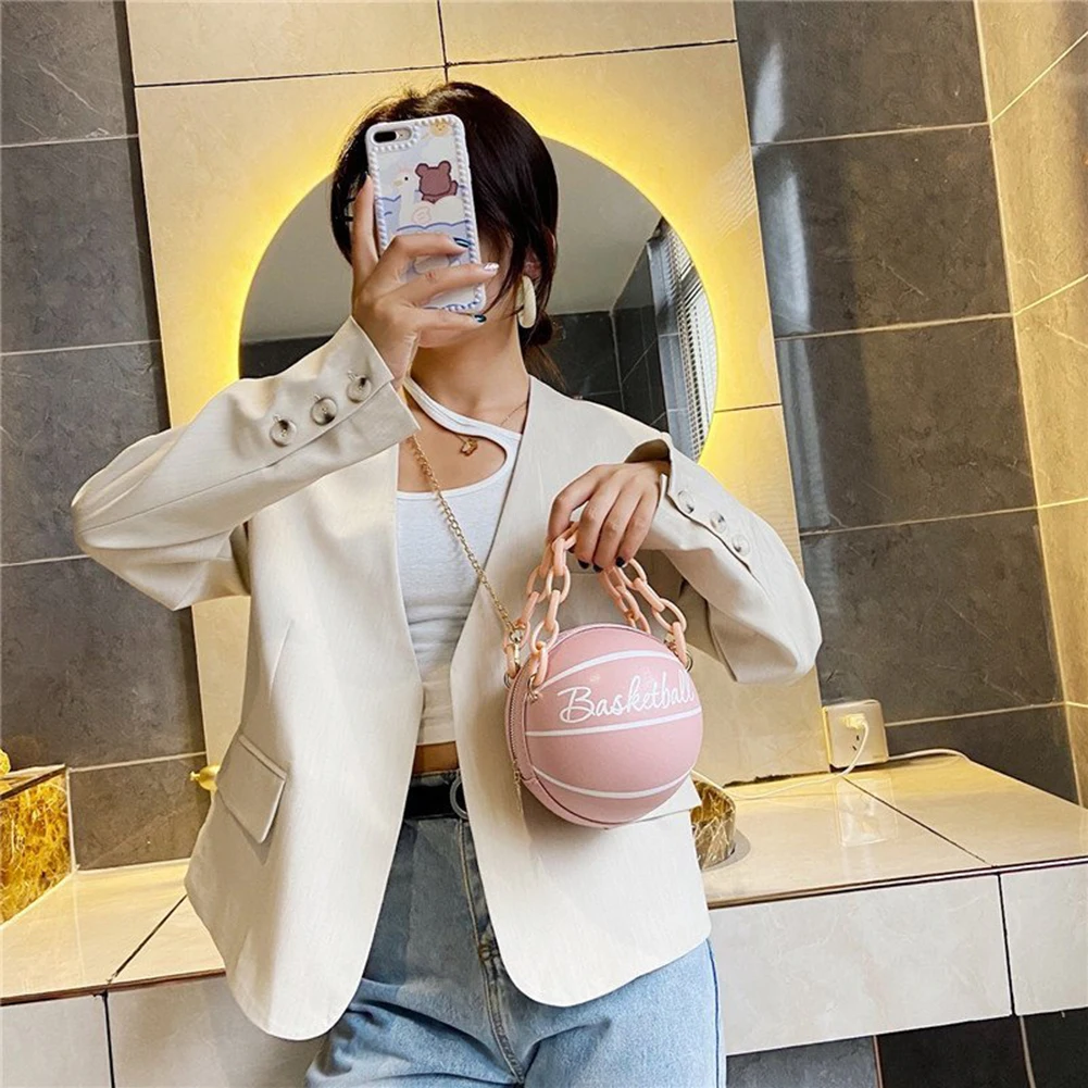

Round Basketball Shoulder Bags Chain Messenger Handbag Women Totes Acrylic Purse 2020 Fashion Trend Ladies Shoulder Handbag