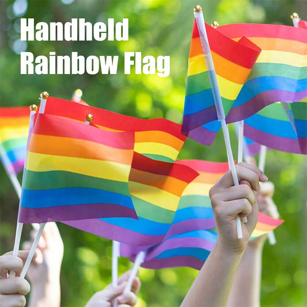 

10pcs Handheld Rainbow Flag Gay Pride Mini Desktop Rainbow Flag Waving Pride Gay Party Flags With Stick 14x21cm Homosexual Lover