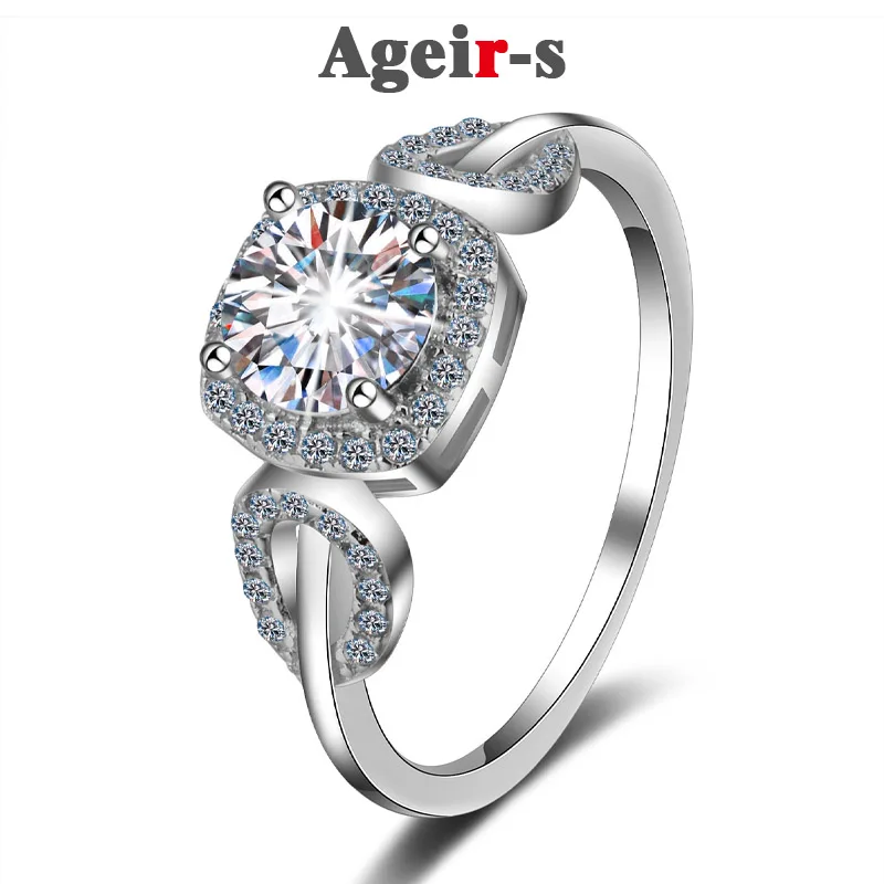 

AGEIR-S 80 Cent Moissanite Ring S925 Solid Silver With 18k White Gold Rings for Women Plated Diamond Wedding Jewelry Gift Z034