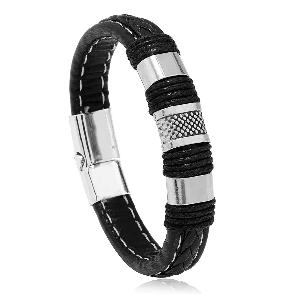 

Fashion punk multilayer woven black brown leather bracelet magnetic Buck bracelet men's accessories friendship bracelet gifts