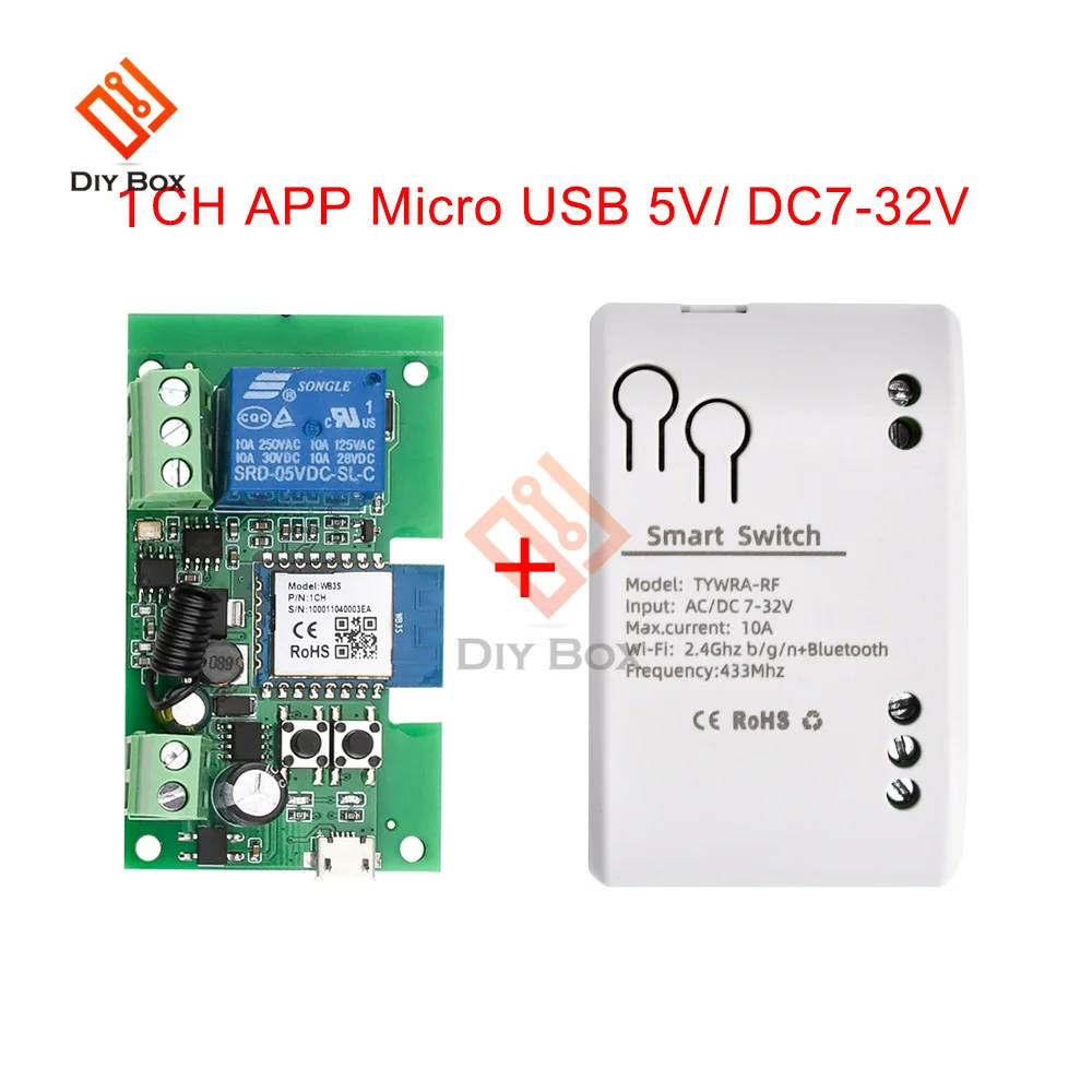 1CH Tuya Smart Remote Control Wireless Wifi Switch Module DC7-32V AC85-250V 2200W RF Receiver 10A wifi Relay DIY