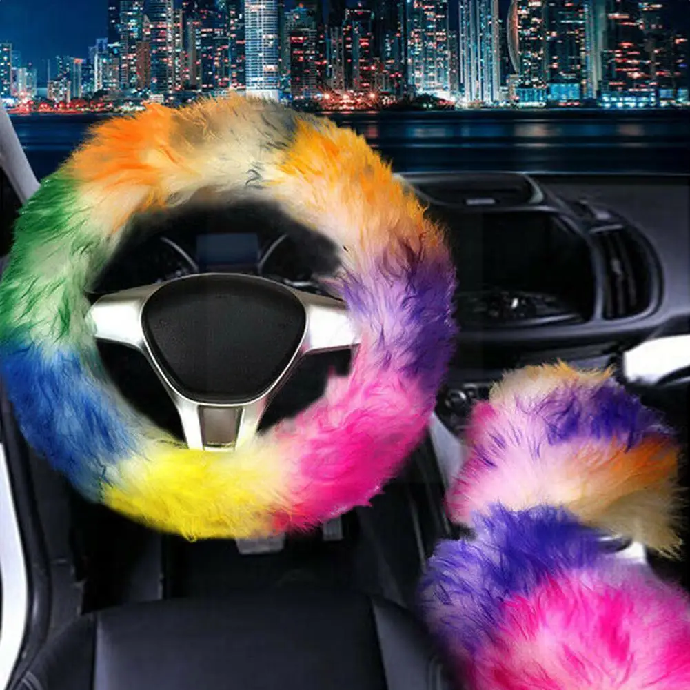 

Цветная накладка на руль имитация ха мелисы новая накладка на ручной тормоз Имитация волос плюшевая накладка на руль автомобильный длинный...