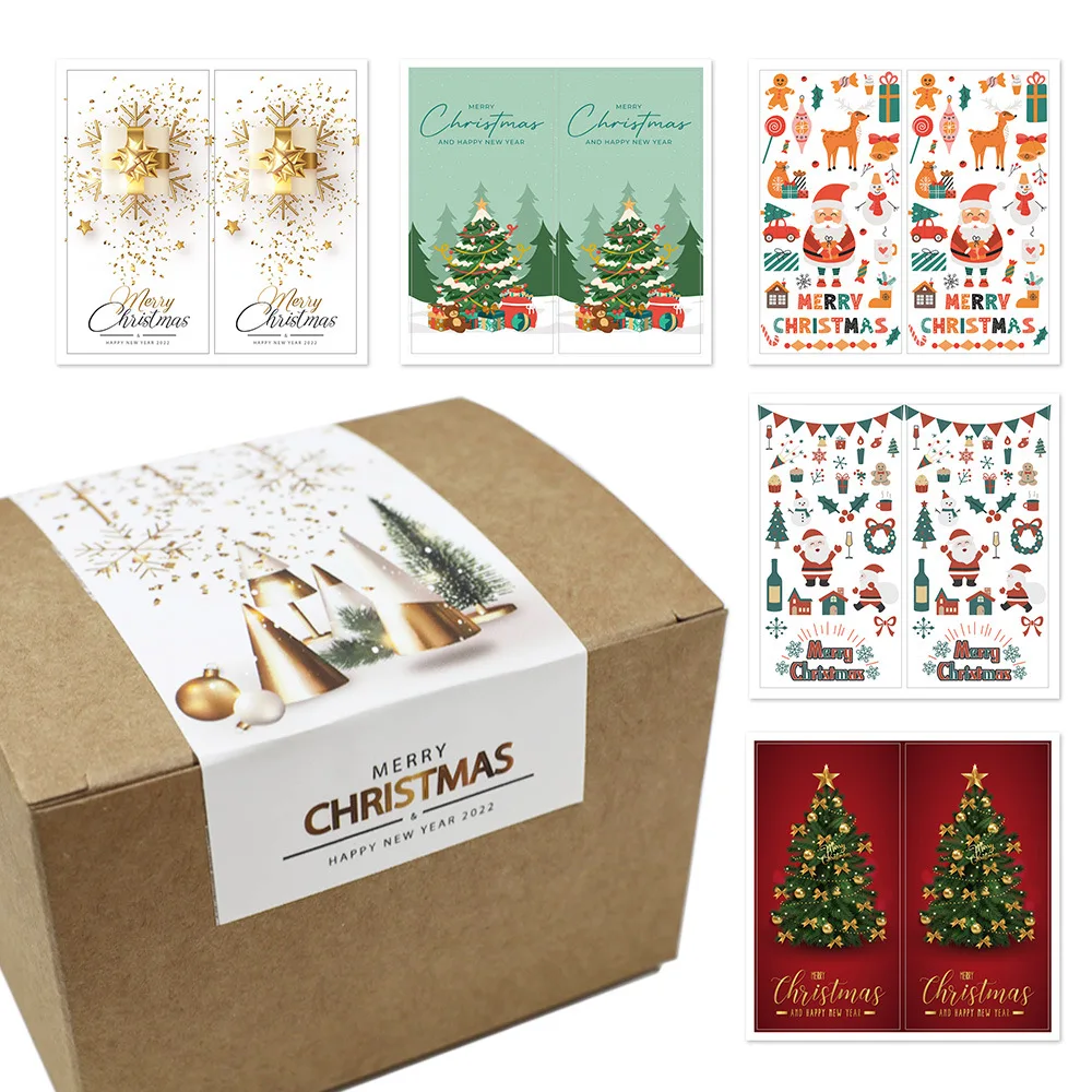 

50 шт. новые рождественские наклейки 5x10 см, прямоугольные красные рождественские подарочные коробки, декоративные герметичные наклейки, милые канцелярские принадлежности
