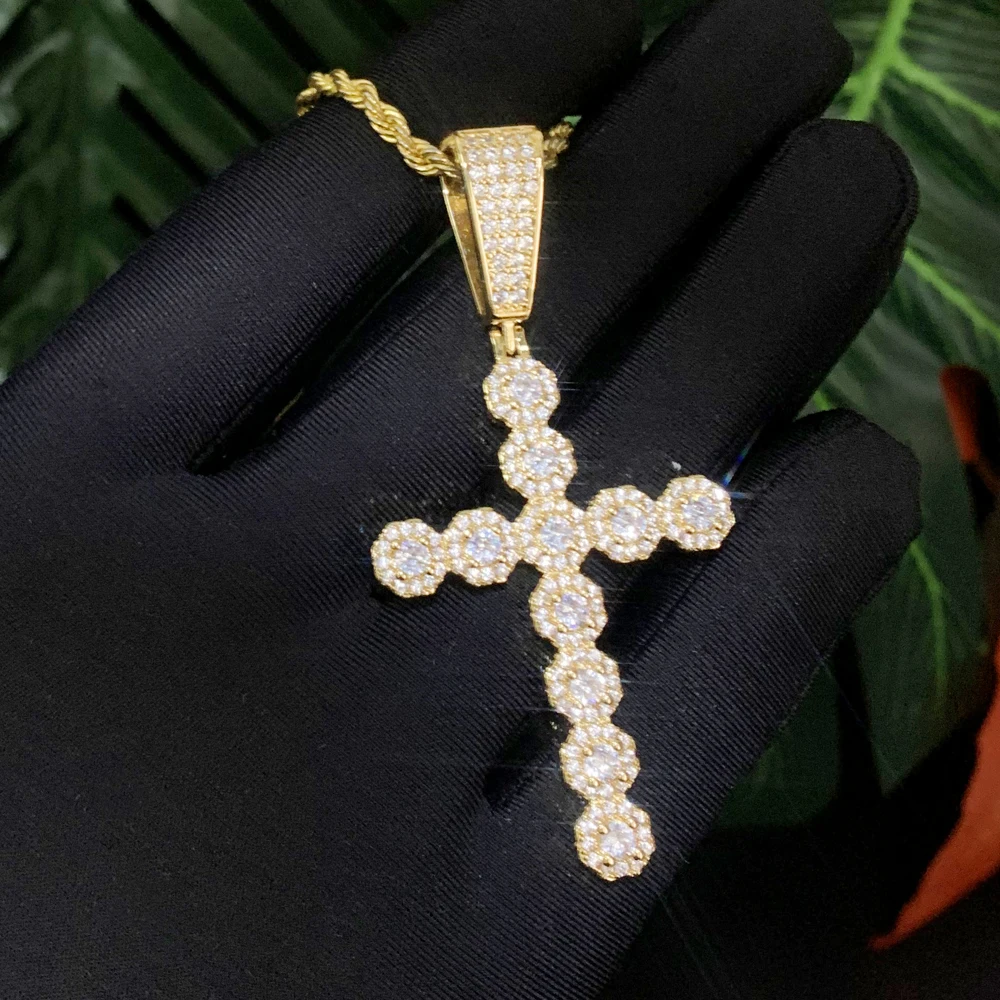 Новый Iced Out Bling Крест Подвеска Ожерелье Хип-Хоп Женщины Мужчины Мода Золото