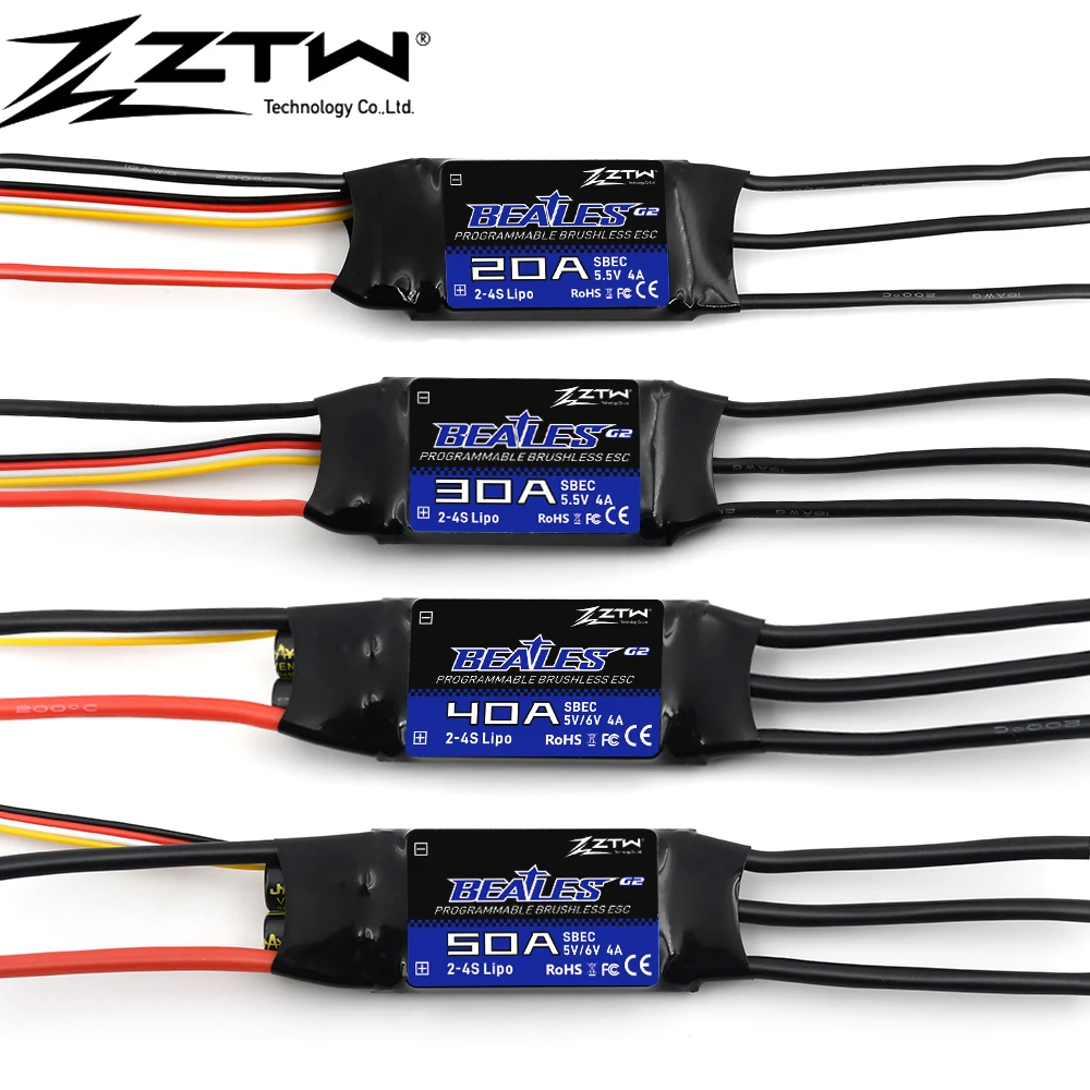 

ZTW Beatles G2 20A 30A 40A 50A 60A 80A 100A 2-4S/ 2-6S 32-bit Brushless Speed Controller With 5.5V/4A 5.6V/8A SBEC For Airplane