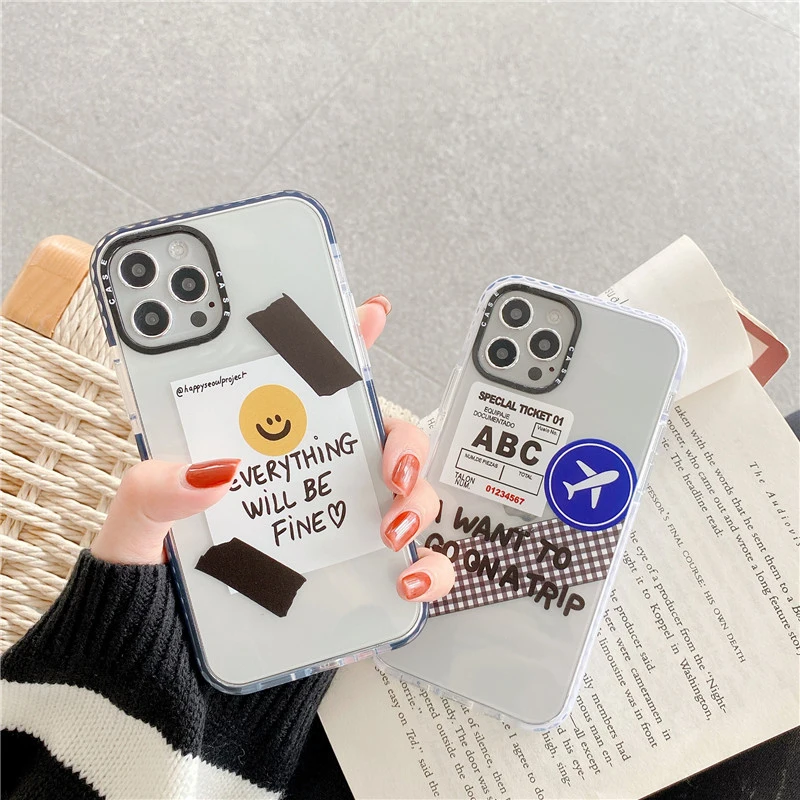 

Simple Ticket label Phone Case For iphone 13 Pro 12 mini 11 Pro Max SE 2020 7 8 plus X XR XS Max Cover Clear Cute Silicone Capa