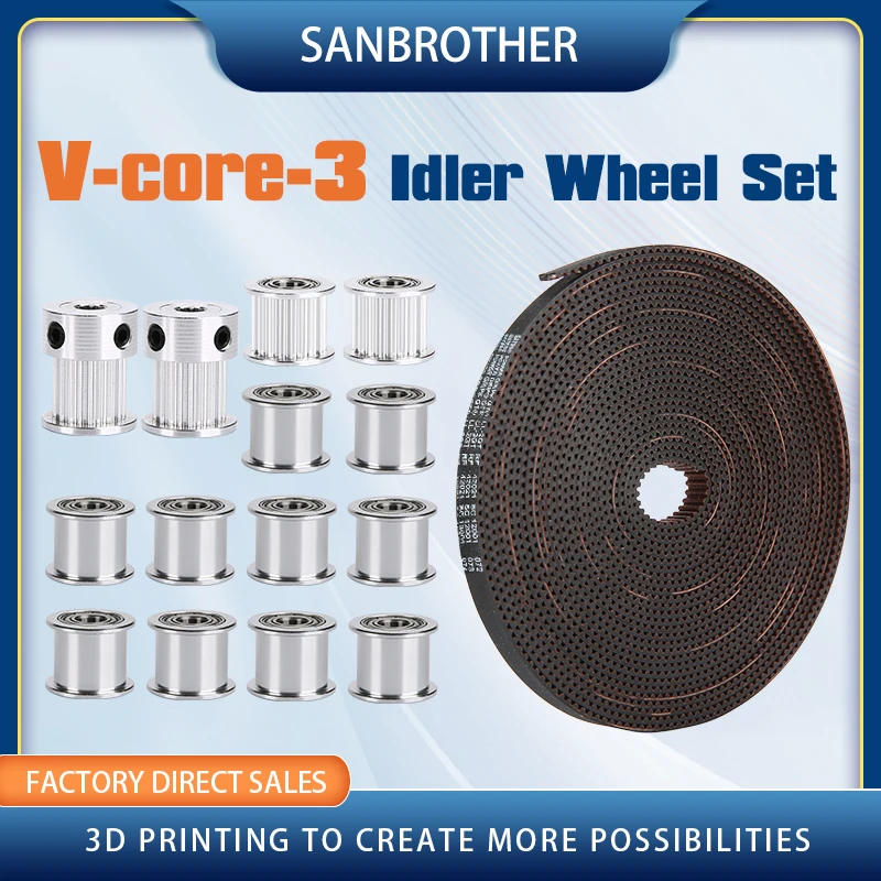 

Customized 3D Printers Parts V-Core-3 GT2 Idler Kit Timing Pulley 20 Tooth Wheel Bore 5mm With 2GT Gates Timing Belt 9MM